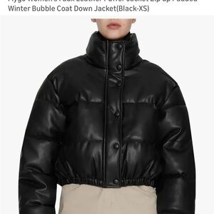 Women's Black Faux Leather Puffer Jacket